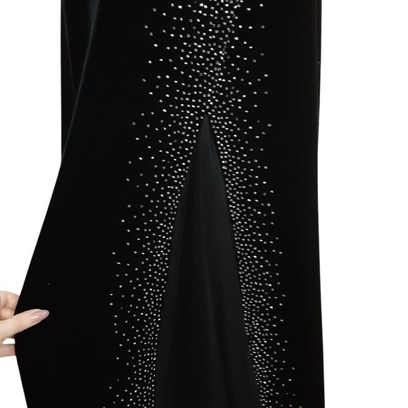 Vintage Y2K Velour Evening Gown Bodycon Beaded Floor Length Cutout Dress Sexy - Picture 7 of 12